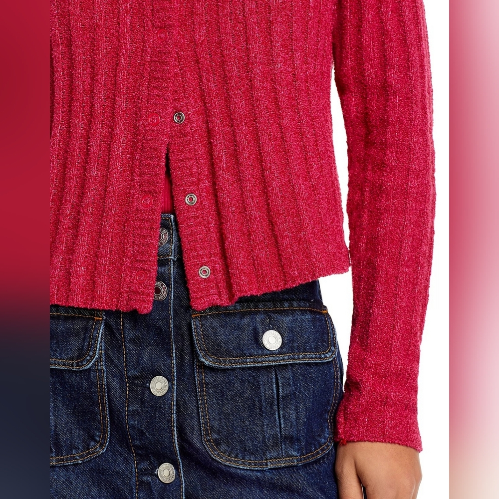 Re/Done Terry Ribbed Cardigan Dragon Fruit Med NWT MSRP $350 - Picture 6 of 8
